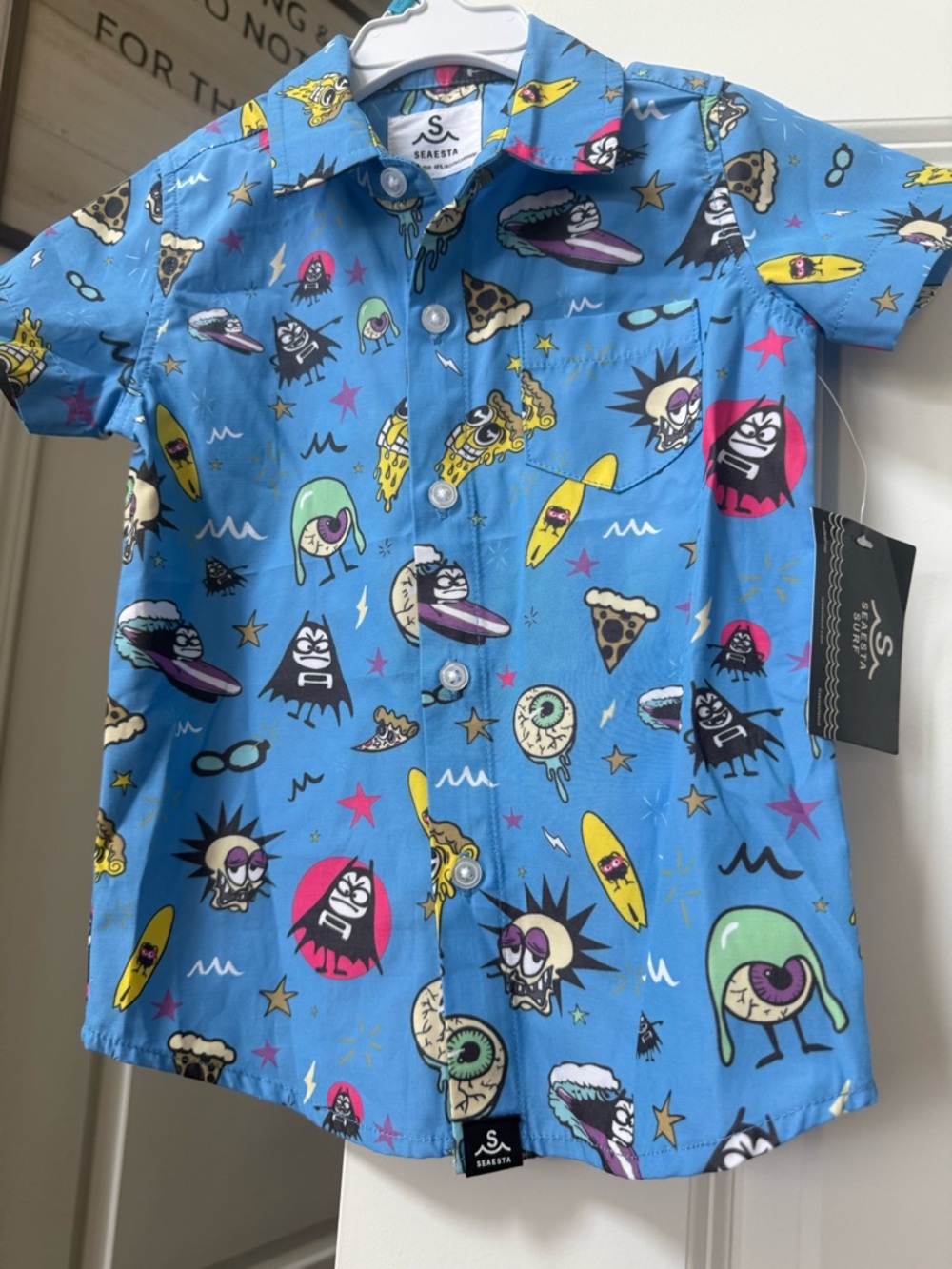 Seastar Blue Surf Graphic Short-Sleeve Button-Down Shirt for Kids